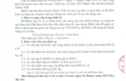 Thư mời tư vấn dịch vụ và đơn vị cung cấp trang thiết bị
