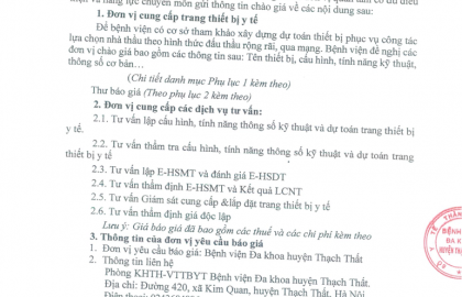 Chào giá dịch vụ và cung cấp trang thiết bị y tế 807