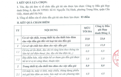 Thông báo kết quả lựa chọn đơn vị tổ chức đấu giá tài sản