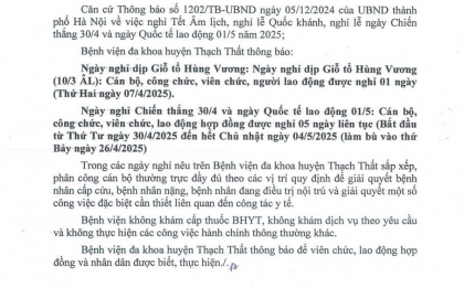 THÔNG BÁO KỲ NGHỈ GIỖ TỔ HÙNG VƯƠNG 10/3, NGHỈ LỄ 30/4 VÀ QUỐC TẾ LAO ĐỘNG 1/5
