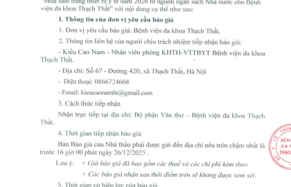 Thông báo số 49/BVTT-HCTC về việc tiếp nhận nhân viên y tế đến thực hành chuyên môn tại BV T01/2026