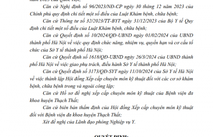 Xếp cấp chuyên môn bệnh viện đa khoa huyện Thạch Thất
