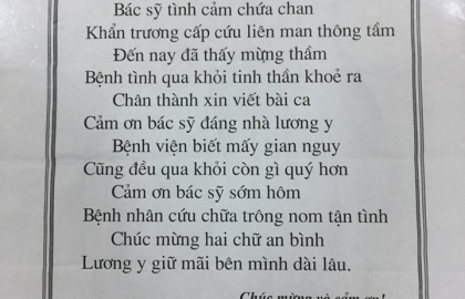 Bệnh nhân làm thơ cảm ơn y bác sỹ khoa HSCC